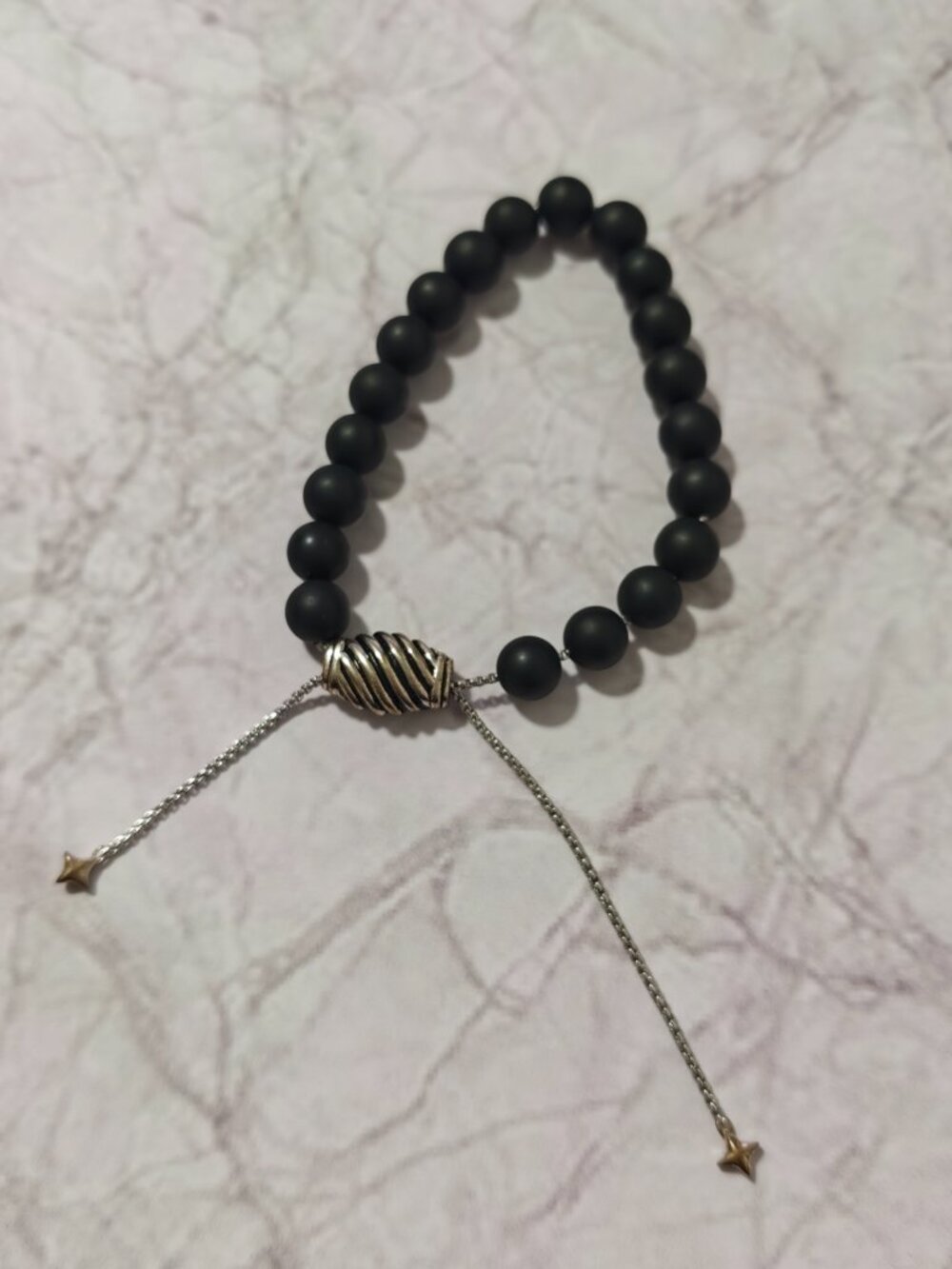 Black Onyx Bead Bracelet with Sterling Silver Cable Barrel, Adjustable - Picture 8 of 8